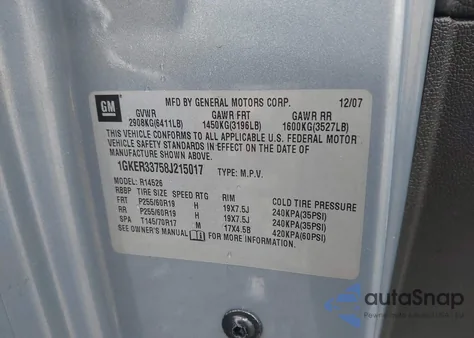 2008 GMC Acadia Slt-2 from USA, damaged, VIN 1GKER33758J215017